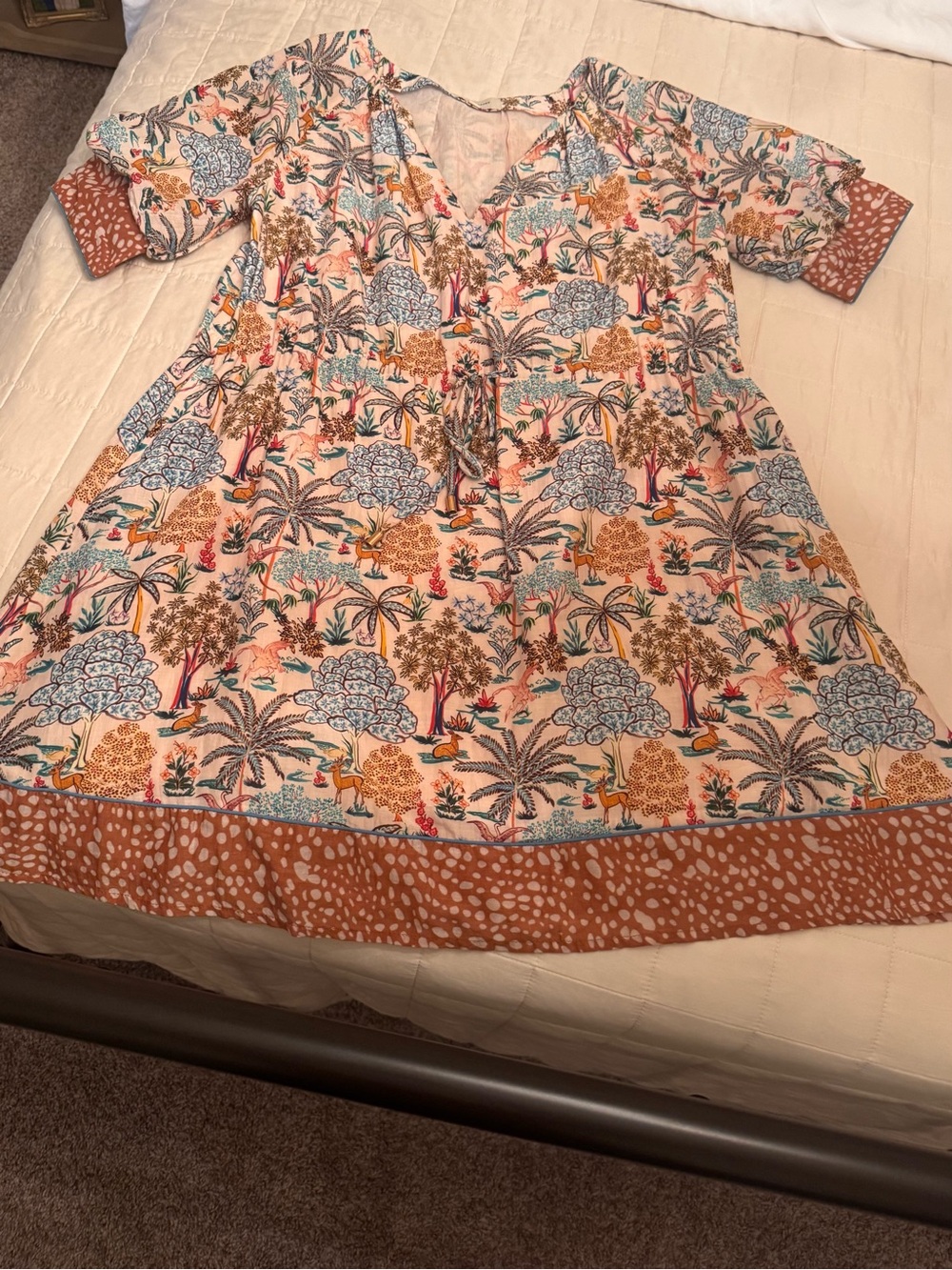 Elizabeth and James Cream Multi Floral & Forest Print Casual Dress